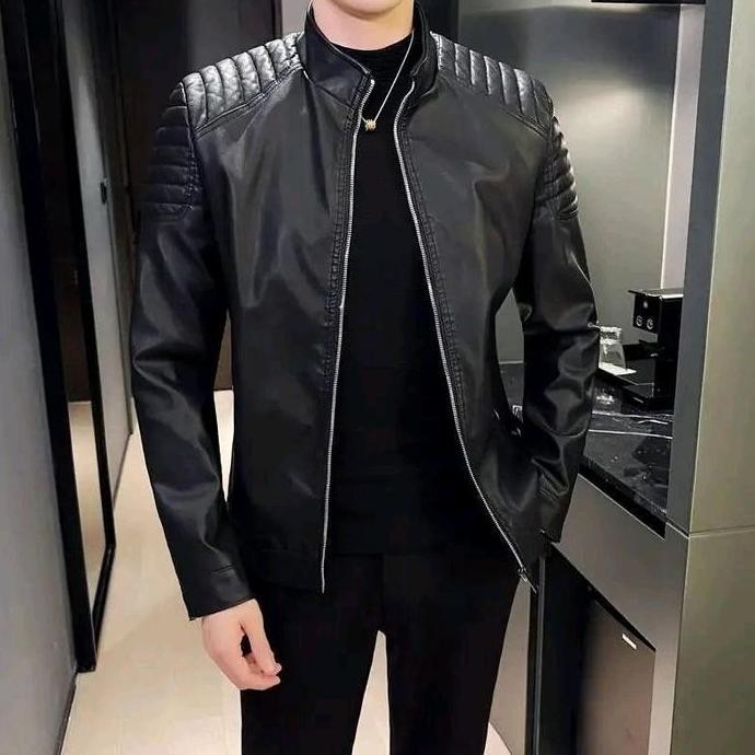 jaket semi kulit terbaru motif ziper cowo cewe Keren Hitam Zipper Blazer