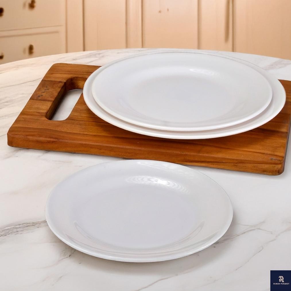Bisa Cod Piring Melamin Dangkal/Piring Bulat Murah Putih Polos Mewah Ala Resto Piring Saji Ceper 7/8