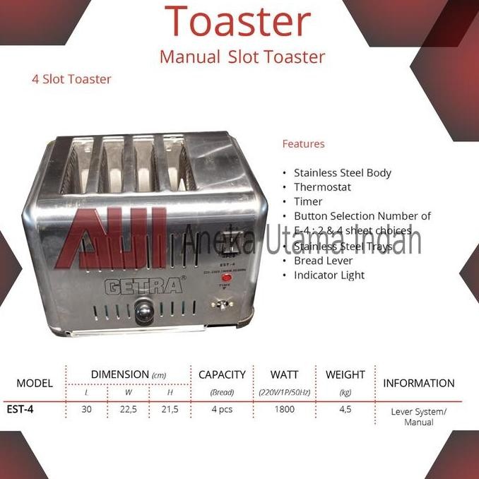 Getra Est-4 - Est 4 - Toaster - Pemanggang Roti 4 Slot - Panggangan Roti 4 Slot Co