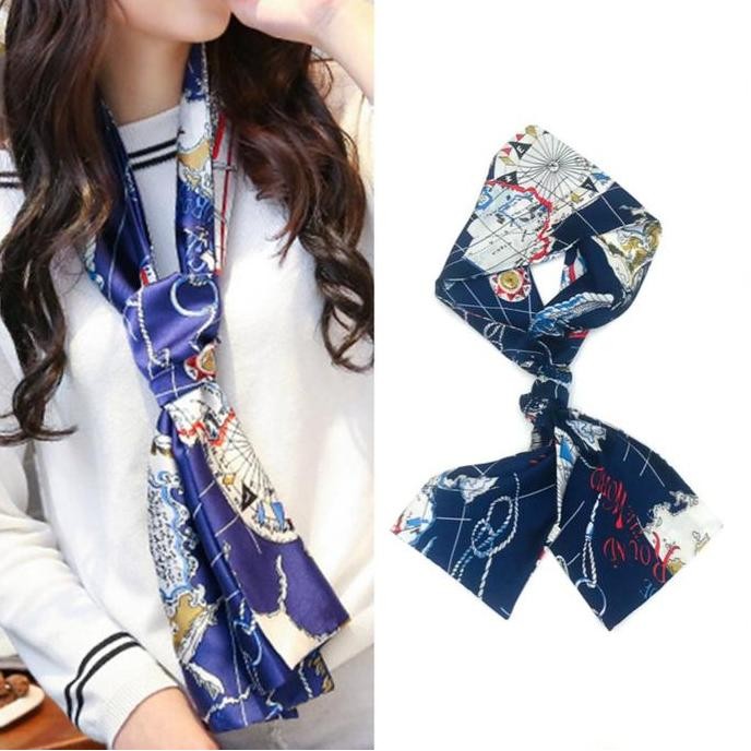 DB257 }} syal sutra panjang wanita pita aksesori rambut dasi dasi syal kecil