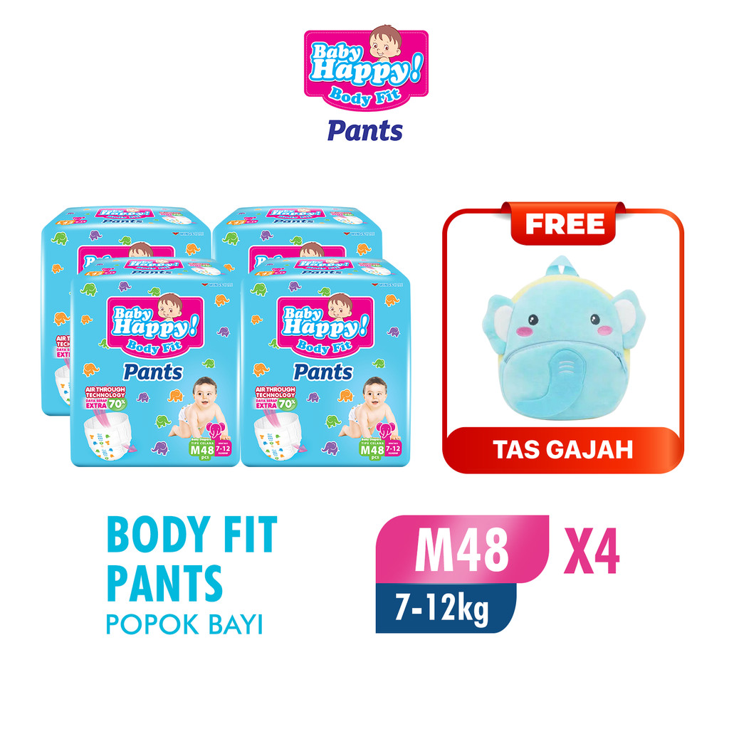 Baby Happy Pants Popok Bayi Celana M 48 x4 Free Tas Gajah