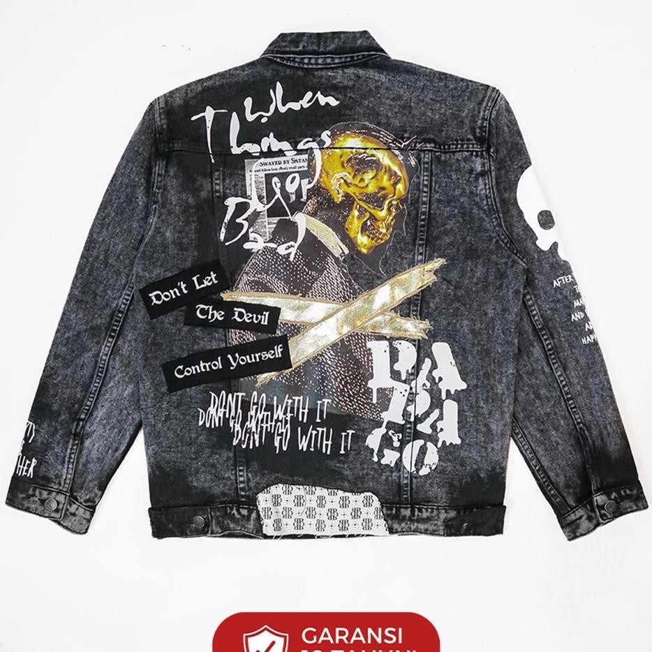 Papago Jaket Jeans Jaket Denim Pria Evil Presley