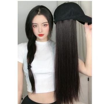 Wig Topi - Wig Model Topi Rambut Panjang Lurus Hitam Wanita