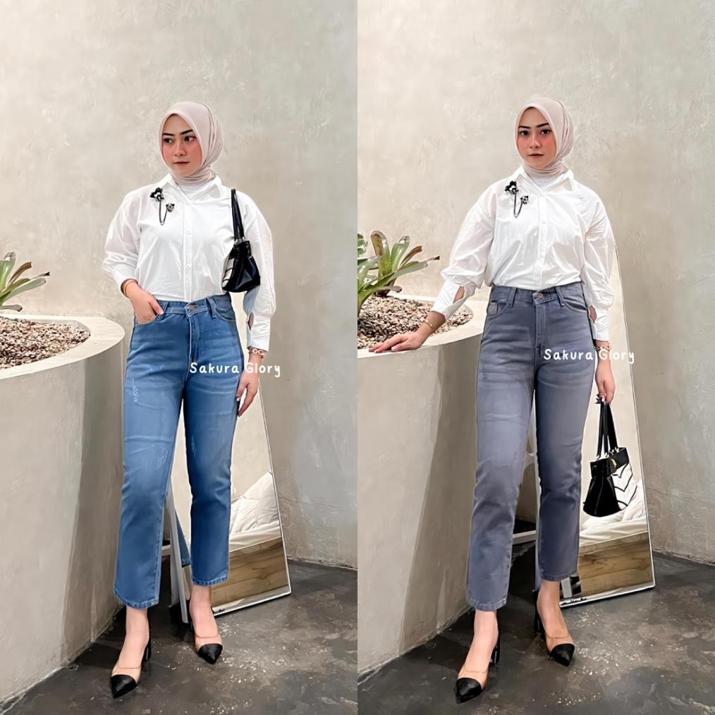 Diskon CELANA JEANS BOYFRIEND NABILA DENIM PREMIUM UKURAN EU 27-34 / BAWAHAN / HIGHWAIST / WANITA / 