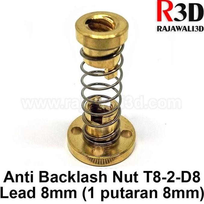 Anti Backlash spring loaded Nut untuk Leadscrew T8-2-D8 8mm Lead 8mm