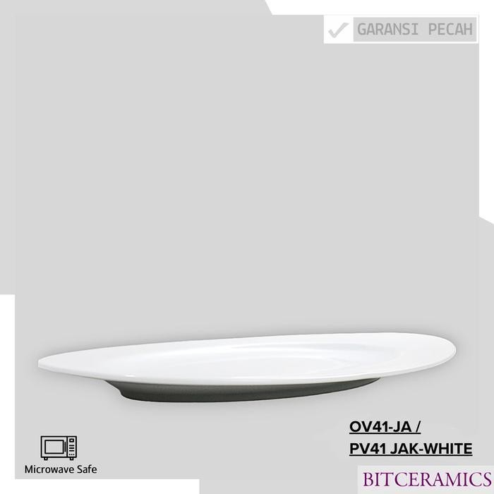 (Termurah) Piring Saji Keramik 40.8Cm (1Pcs) Putih Polos By Indo Keramik / Piring Oval Keramik / Pir