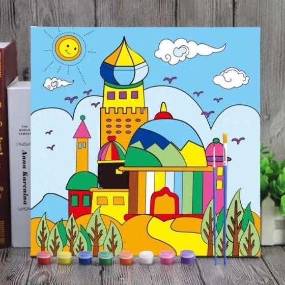 

Un04 [Bs] Kanvas Lukis 30X30Cm Untuk Anak Canvas Painting For Kids Termasuk Cat Kuas Frame Kayu Un04