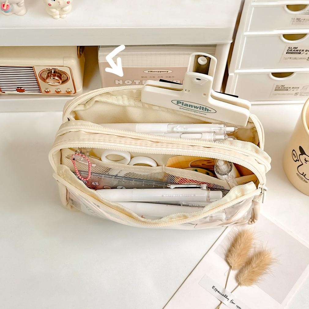 

Cq37 Winzige Kotak Pensil Case Aesthetic Pencil Case Transparan Large Tempat Minimalist Pensil Pen Case Pouch Lucu Korea Stationery Organizer