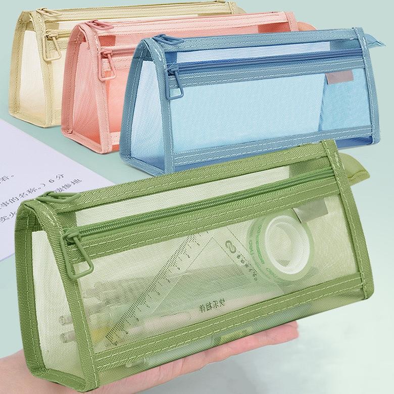 

Jy-56 Tempat Pensil Transparan Tas Pensil Jala Lapisan Ganda Tas Alat Tulis Transparan Berkapasitas Besar