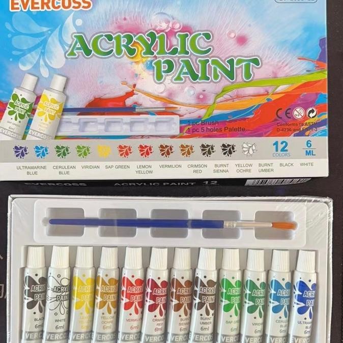 

Evy-510 Cat Akrilik Acrylic Paint Murah + Palet Dan Kuas 12 Warna 6Ml Evy-510