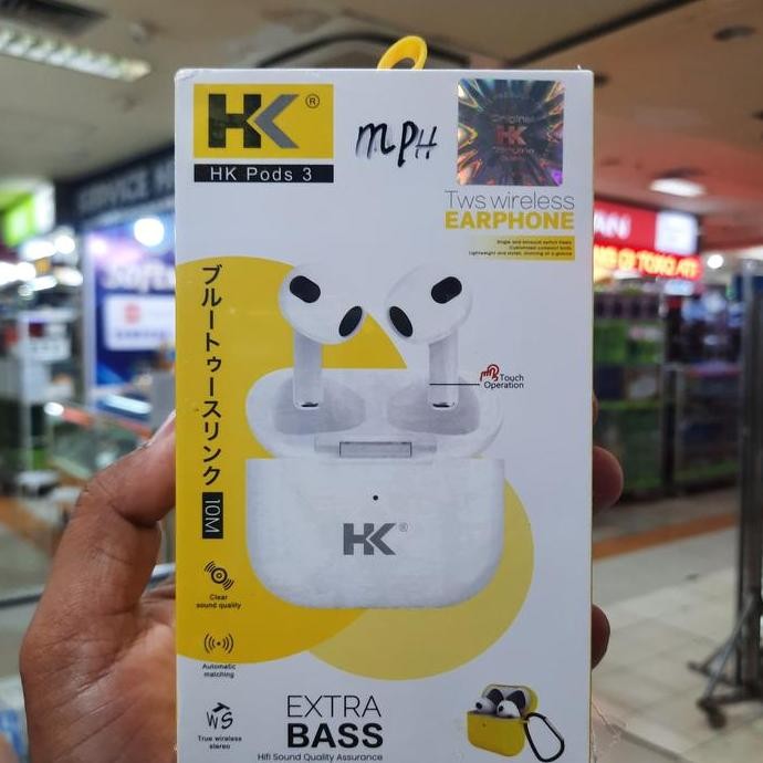 TERBARU - EARPHONE TWS HK PODS 3 HEADSET BLUETOOTH HANDSFREE WIRELESS EXTRA BASS