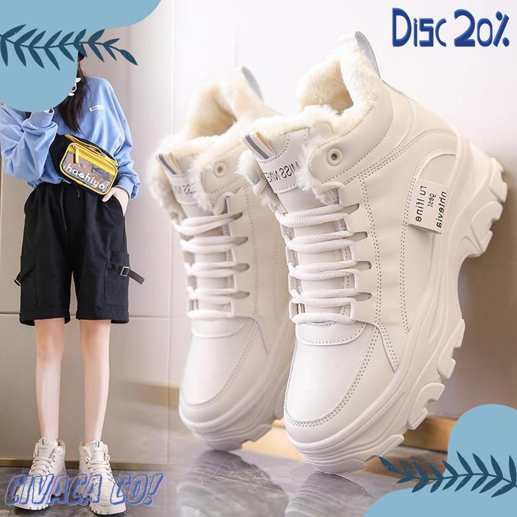 Flawless - Sepatu Sneakers Wanita Boots Kasual High - Top Korean Style S15 Round Toe