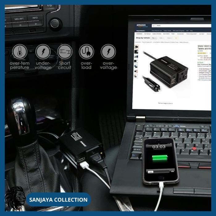 INVERTER CAR MOBIL CONVERTER DC TO AC 150W 220V + 2 KUALITAS PRODUK TERBAIK