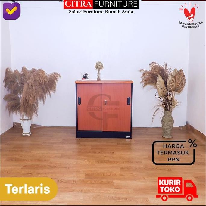 BEBAS ONGKIR - Lemari Arsip Kayu 2 Pintu Sliding Pendek|Lemari sleding Kantor