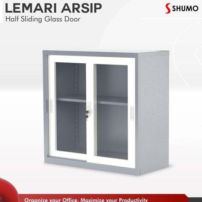 Lemari Arsip Besi 2 Pintu Sliding Kaca Pendek|Lemari sleding Kantor