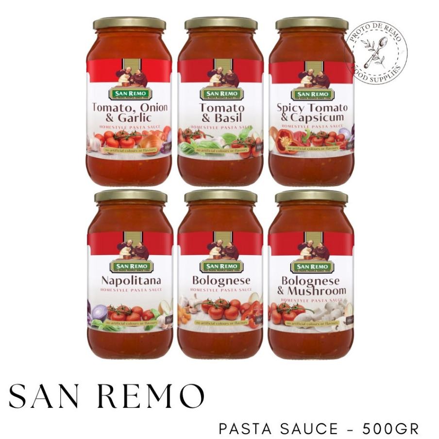 

San Remo Pasta Sauce 500Gr - Bolognese | Bolognese & Mushroom | Tomato & Basil | Spicy Tomato & Capsicum | Tomato Onion Garlic | | Napolitana-.