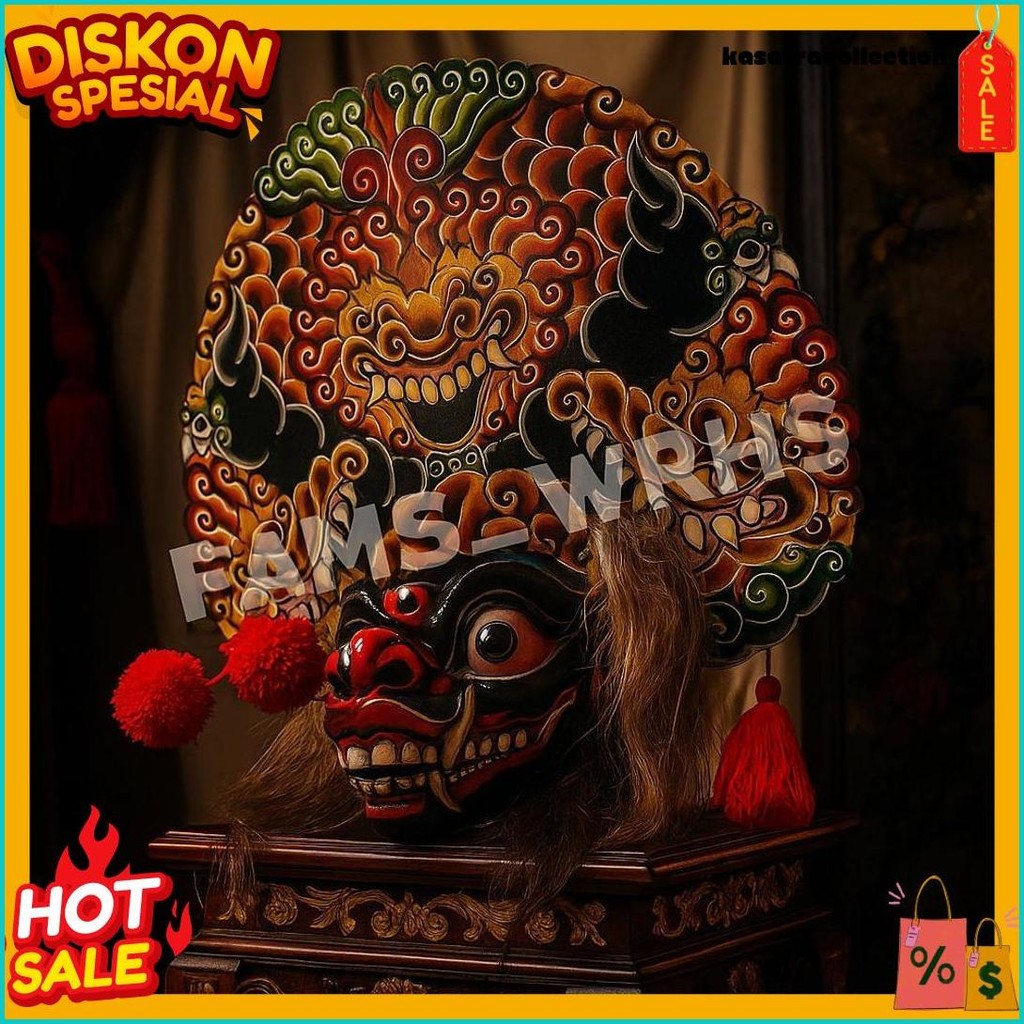 Barongan Telon Vip Ukuran 22 Full Kayu Barongan Caplokan Kayu Red Fire