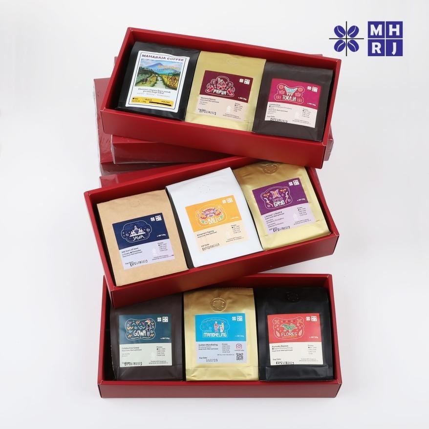 

Ready!! GIFT BOX ISI 3PCS @120GR Indonesia Ring Of Flavor - Kopi Maharaja Single Origin Gift Set Kemasan Hadiah Arabika/ Robusta/ Blend