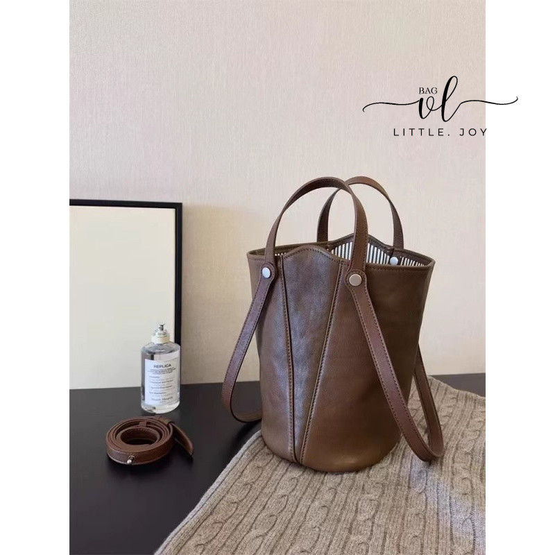 Retro Bucket Bag New Large Capacity Women's Tote Bag PU Women's Shoulder Bag Crossbody Bag