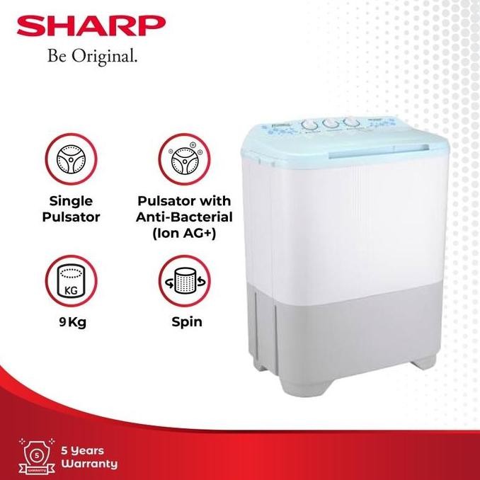 MESIN CUCI SHARP 2 TABUNG 9KG MANUAL ES-T90MW AREA SOLO