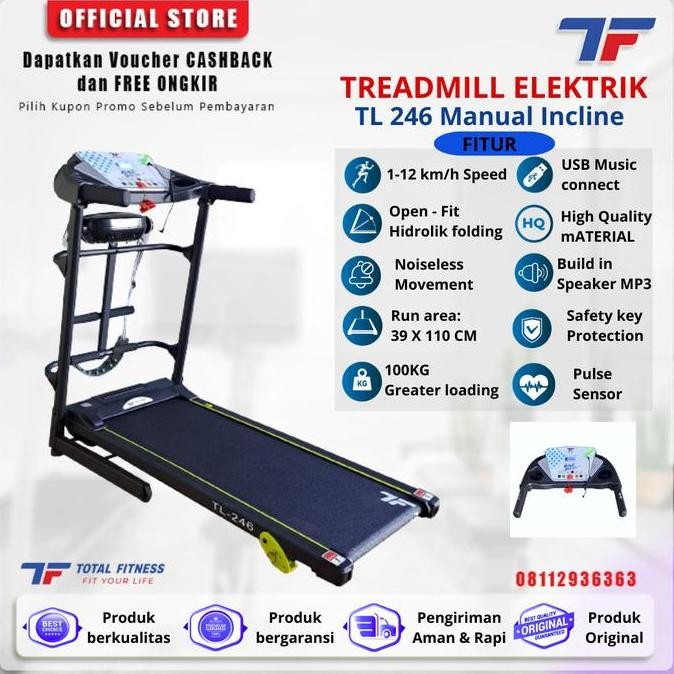 Promo Alat Fitnes Treadmill Electric TL 246 - Treadmill Elektrik - Treadmil COD