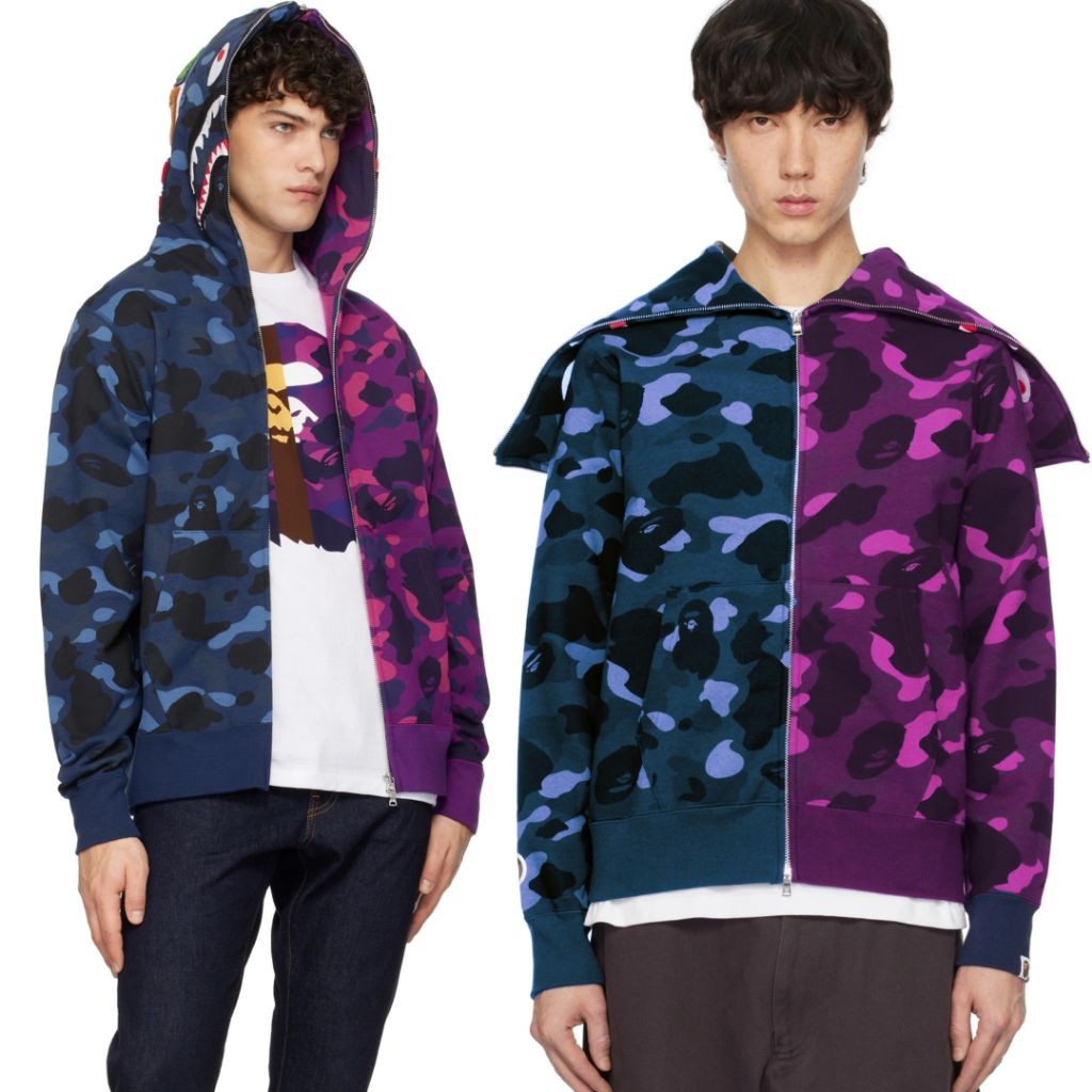 Bape Split Shark Full Zip Camo Navy & Purple Color Sparate Hoodie