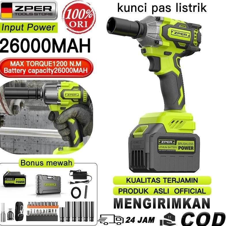 ZPER Kunci Impact Tanpa Kabel Bor Elektrik Impact Bor Listrik Multi-Bit Kunci Impact Motor Tanpa Sik