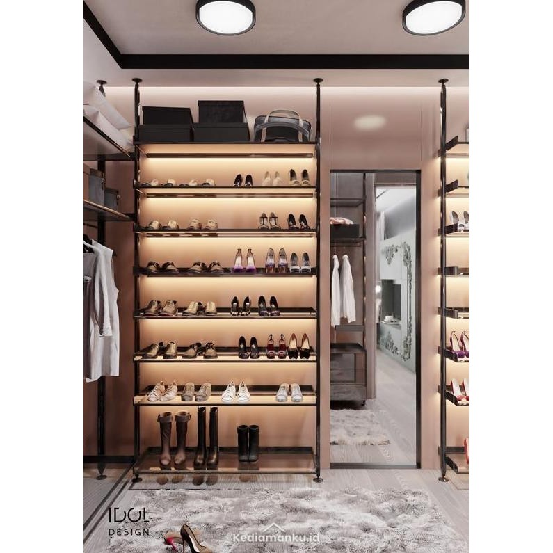Tempat Sepatu Sandal Lemari Sepatu Rak - Etalase Aluminium Lampu Led Geser Mewah Kaca - Model 2 In S