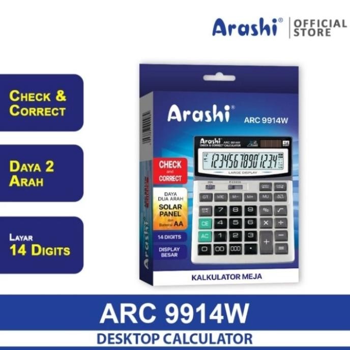 

dg-78 Arashi Calculator ARC 9914W - Kalkulator 14 Digit Angka - Layar Besar Terlaris