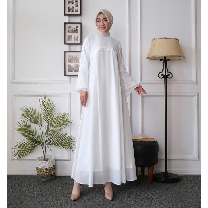 Sakha - GC 04 BAJU GAMIS PUTIH WANITA BRUKAT GAMIS PUTIH CERUTI JUMBO BNJ