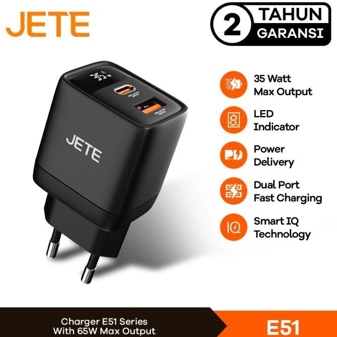 HARGA DISC - JETE E51 Charger 35W Power Delivery 2 Port USB TypeC Garansi 2th