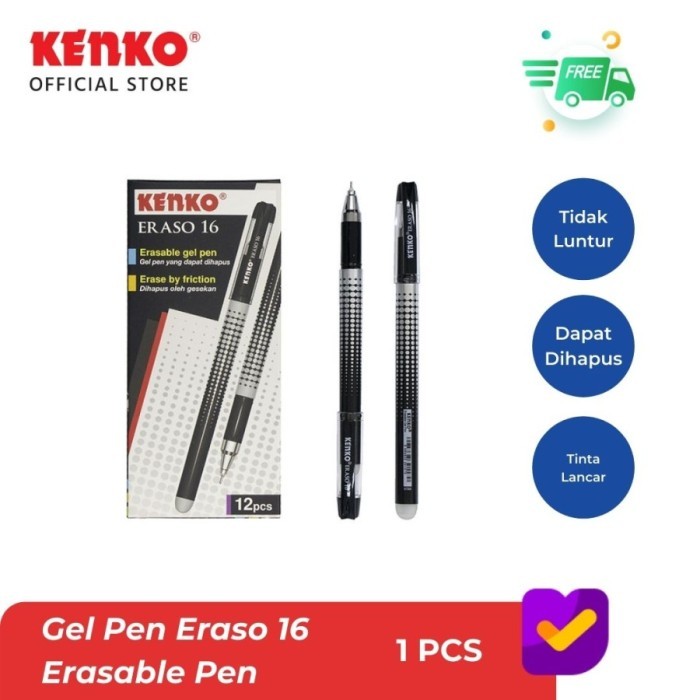 

[ ECER ] Pulpen Hitam KENKO Eraso 16 Erasable Bisa Dihapus