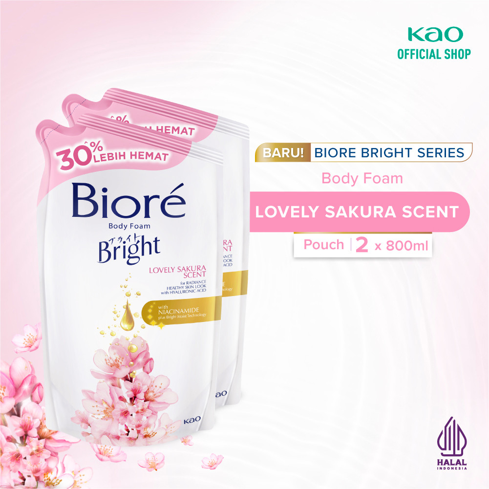 Biore Bright Sabun Mandi Cair Pencerah Kulit Lovely Sakura Hyaluronic Acid Refill 800 ml Twin Pack -