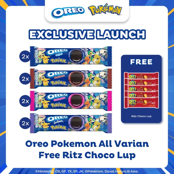 

TERLENGKAP Paket Oreo Biskuit Pokemon Edition All Varian Rasa 119.6 gr - Free Ritz Crackers 5 Packs