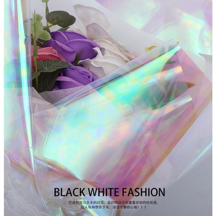 

TERLARIS (PACK) Cellophane HOLOGRAM rol Plastik OPP holographic rainbow pelangi kertas bunga wrapping paper GA24