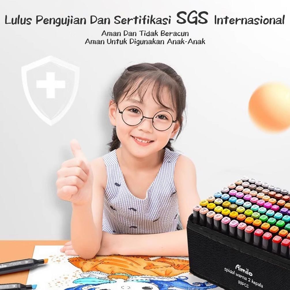 

edf-62 Aimilo Spidol Warna Warni 1 Set Sketch Marker 2 Tip Touch Marker 48/60/80 Warna Premium