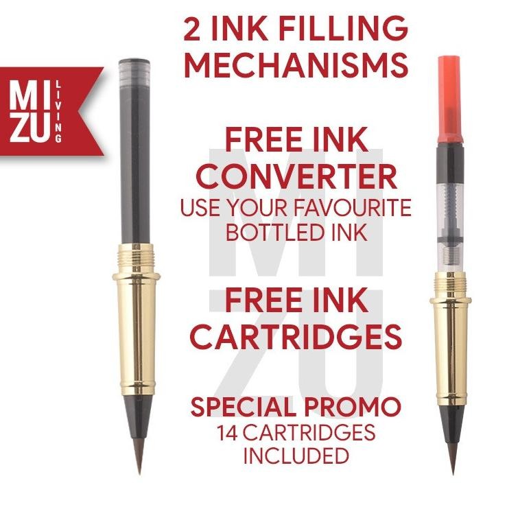 

jk-54 MIZU KONBO 2in1 Redwood Fountain Pen & Fude Maobi Calligraphy Brush Terlaris