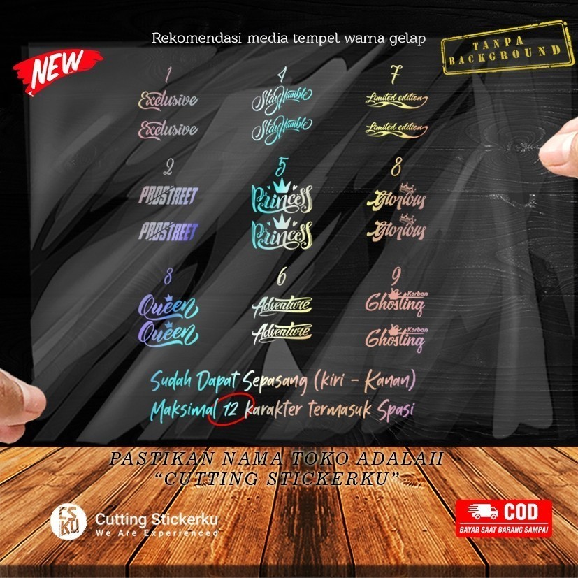 Cutting Stiker Ganti Nama Typography Custom Variasi Motor Mobil Sticker Timbul Keren Spakbor Visor