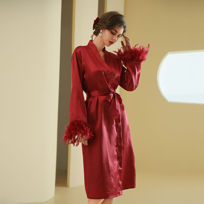 Gaun Malam Wanita, Baju Tidur Pernikahan Tipis Bulu Nyaman