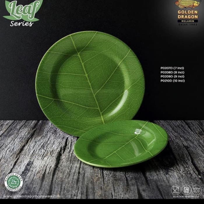 ~~~~~] Piring Makan Jumbo Besar Ceper Motif Daun Melamin Golden Dragon 10"