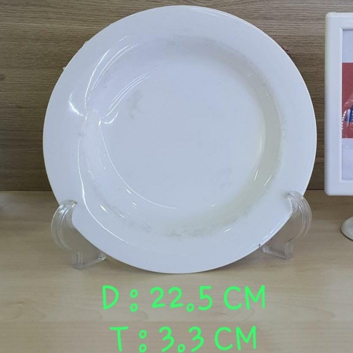 .........] Piring Makan Nasi Saji Sayur Lauk Beling Keramik Putih Polos Cekung 9"