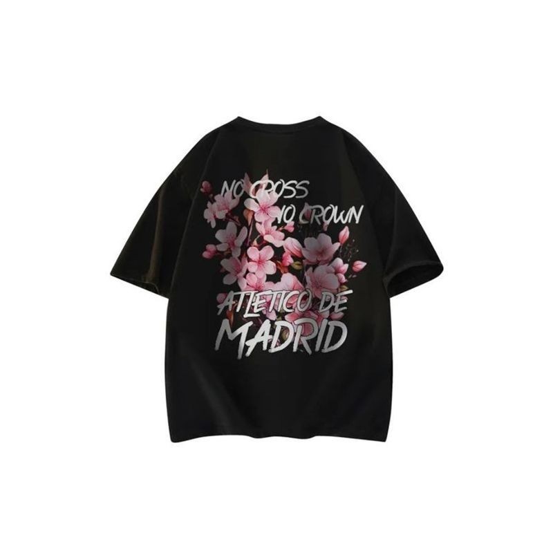 ATLETICO DE MADRID 1903 American High Street Dasar Bunga persik yang dilukis dengan tangan huruf T-s