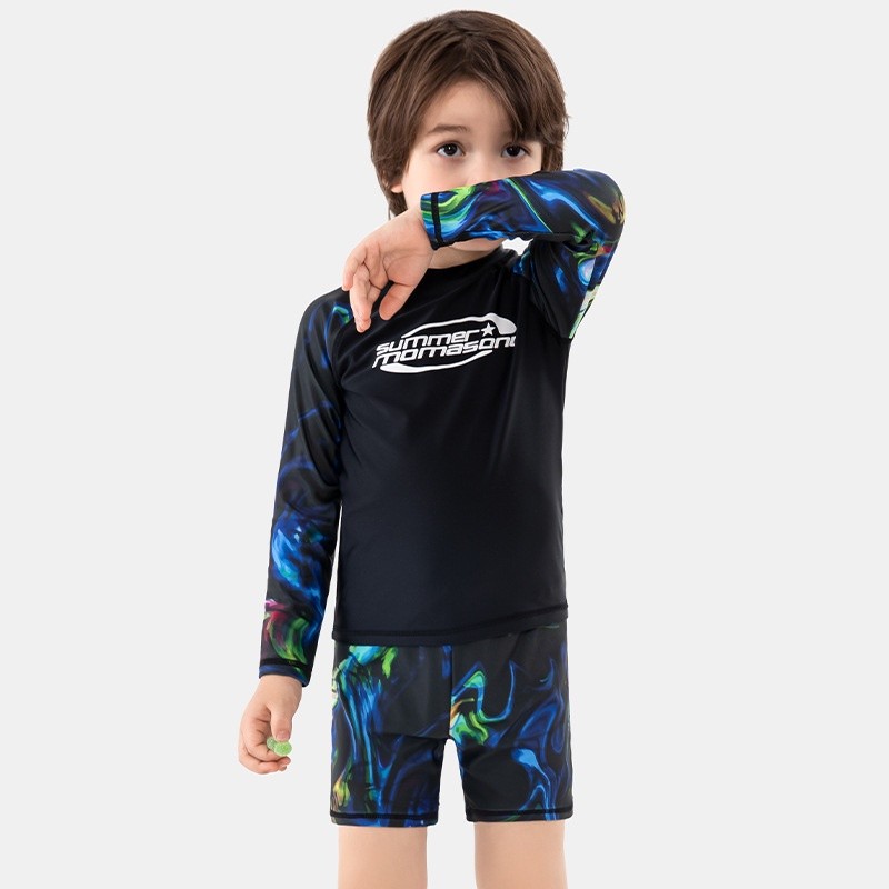 Momasong Pakaian Renang Anak Laki-laki UPF50 Lengan Panjang + Baju Renang Tabir Surya Celana Renang 
