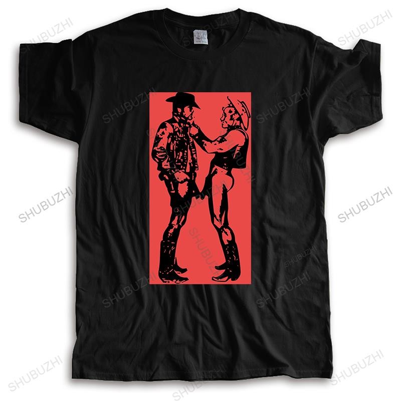 Kaos hitam cotton T-shirt kaos kasual pria GAY COWBOY CSD FETISH TOM OF FINLAND PACAR PRIA ROMPI KUL