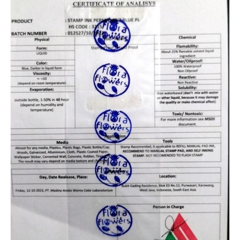 

SALE TINTA PERMANENT, STEMPEL PAD/BAK ,basic dyes ,ISI 500 ml Or42