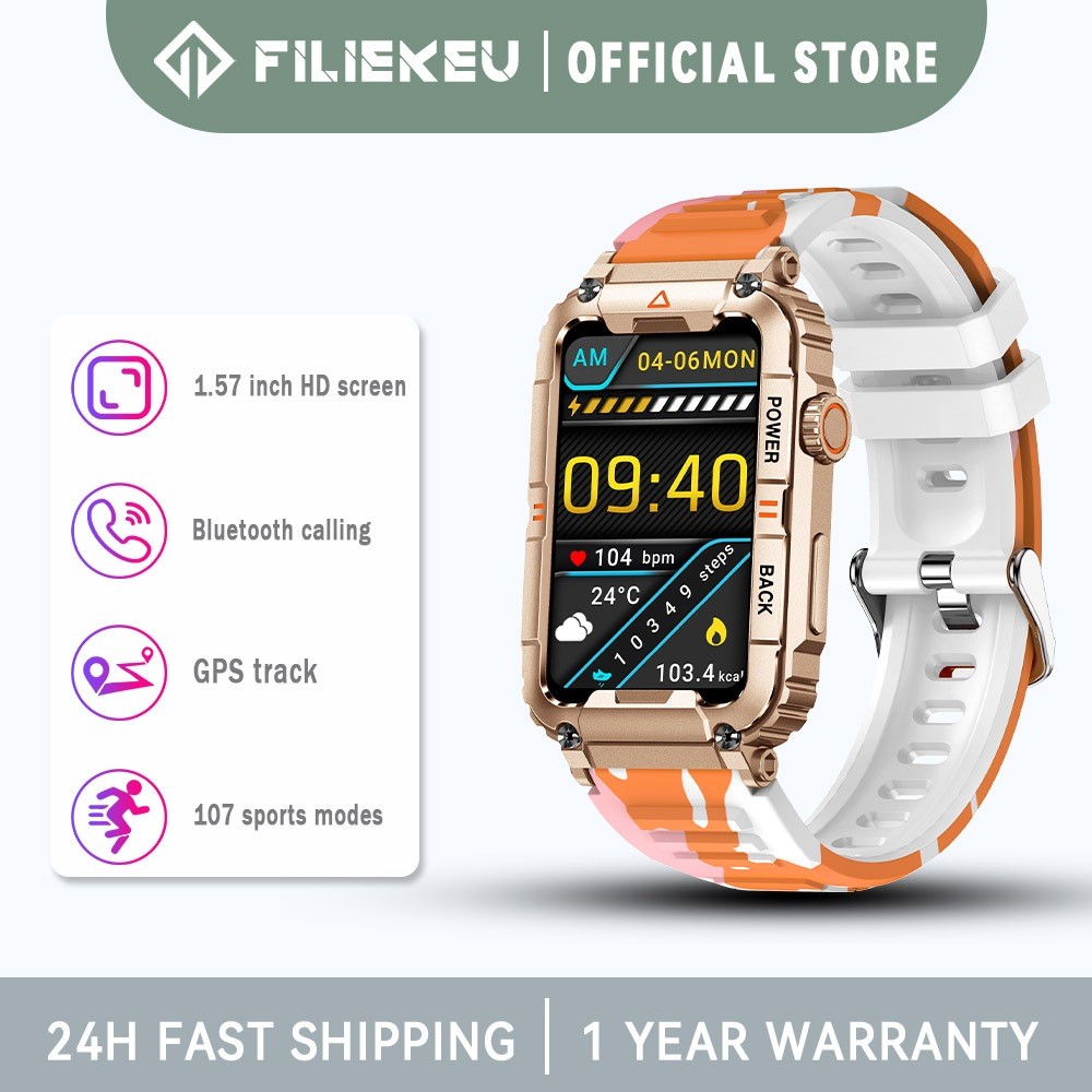 Filiekeu Smart Watch for Men Bluetooth Call Ai Voice Assistant 1.57 inci gelang pintar tekanan darah