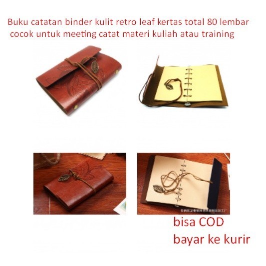 

Amberela - Buku Catatan Binder Kulit Retro Leaf Kertas Total 80 Lembar Cocok