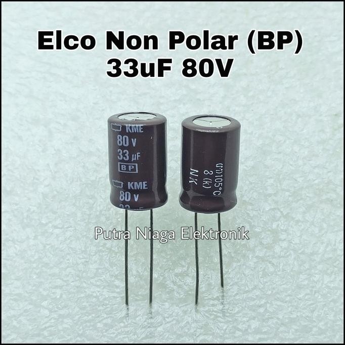 Terbaru Elco 33uF 80V Non Polar / BP Kapasitor NonPolar 33 uF 80 Volt putr4n dijamin