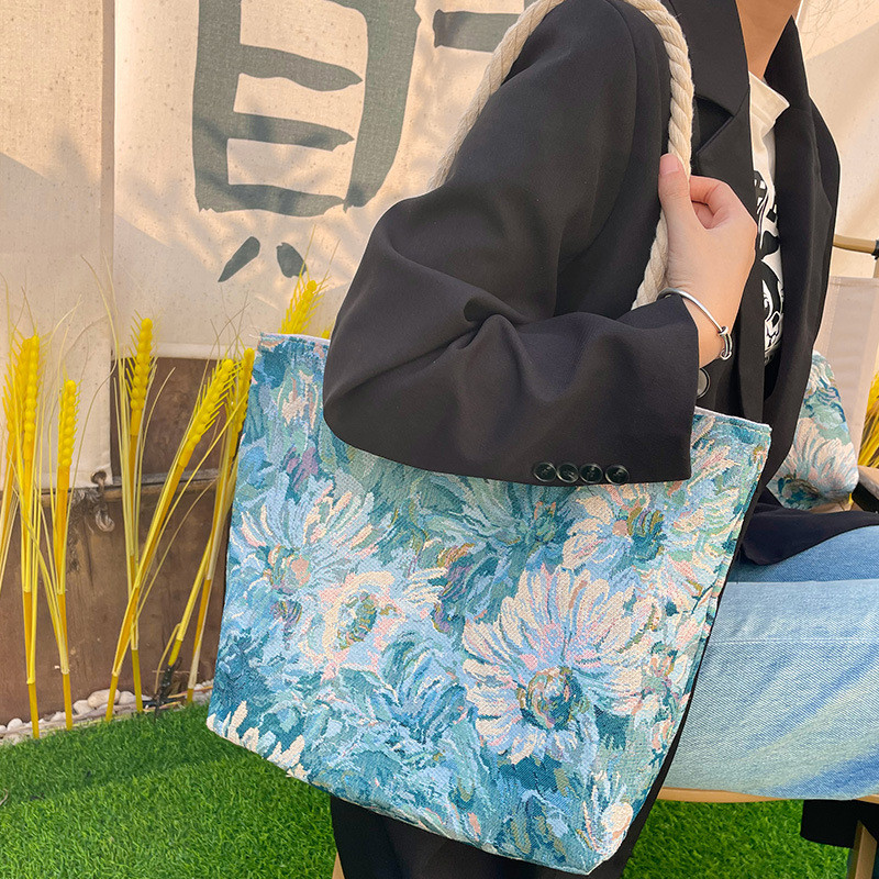 Kanvas Tas Belanja Jardin Monet Lukisan Minyak Tote Bag