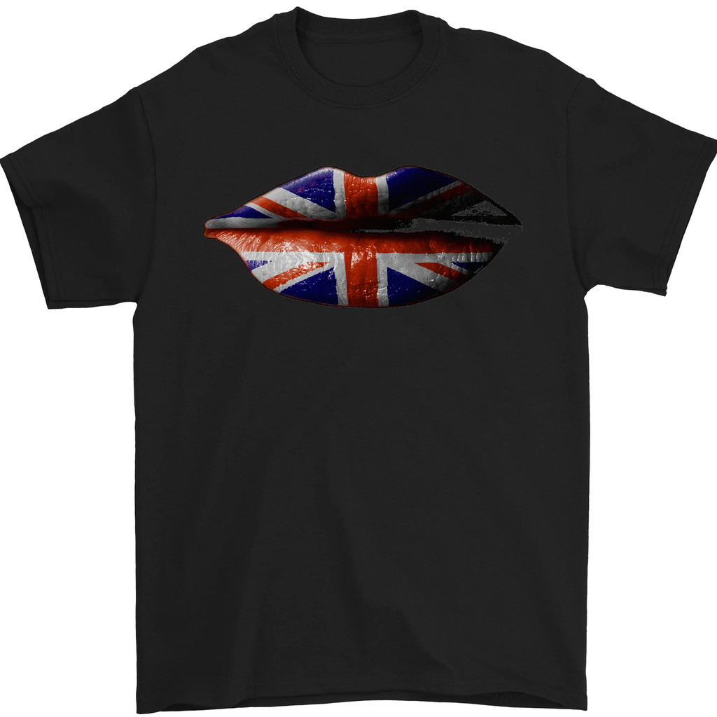 Bibir Bendera Union Jack Inggris Raya Kaos Pria Inggris Raya
